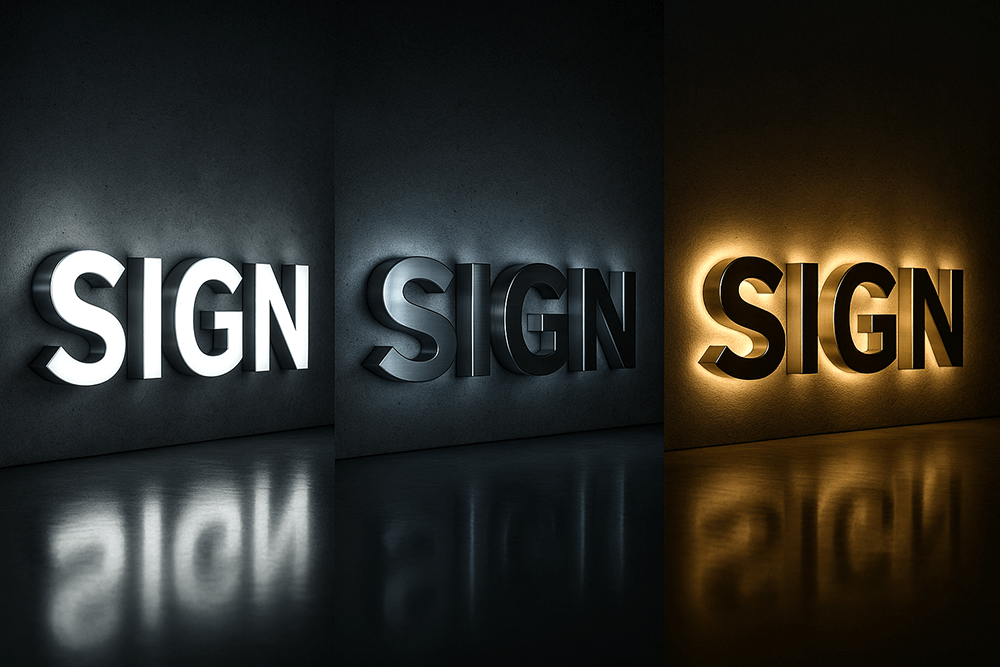 チャンネル文字の発光バリエーション（正面発光／側面発光／バックライト）