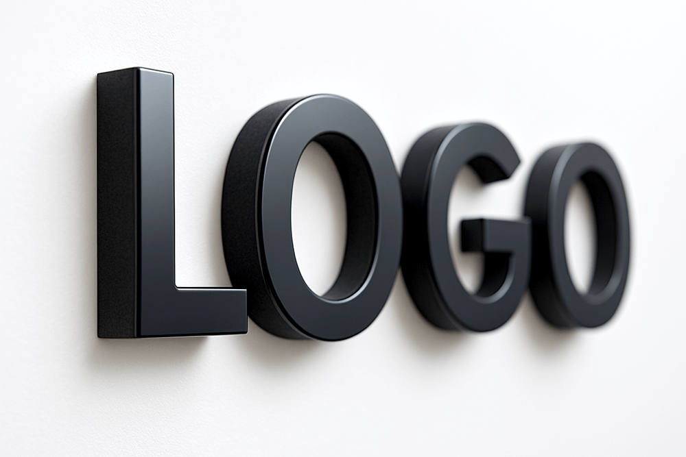 カルプ文字＋アクリル貼りのクローズアップ。エッジが締まり上質感が出る（LOGO）