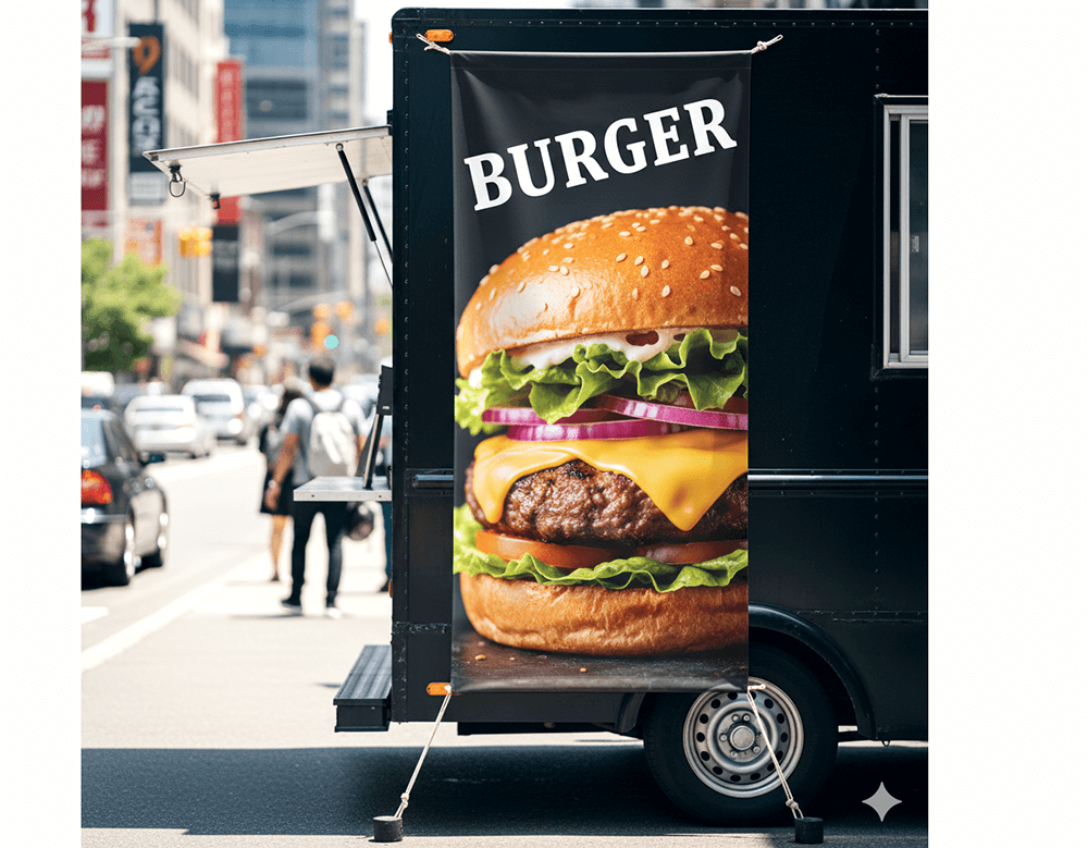 キッチンカーに店頭幕を設置した画像