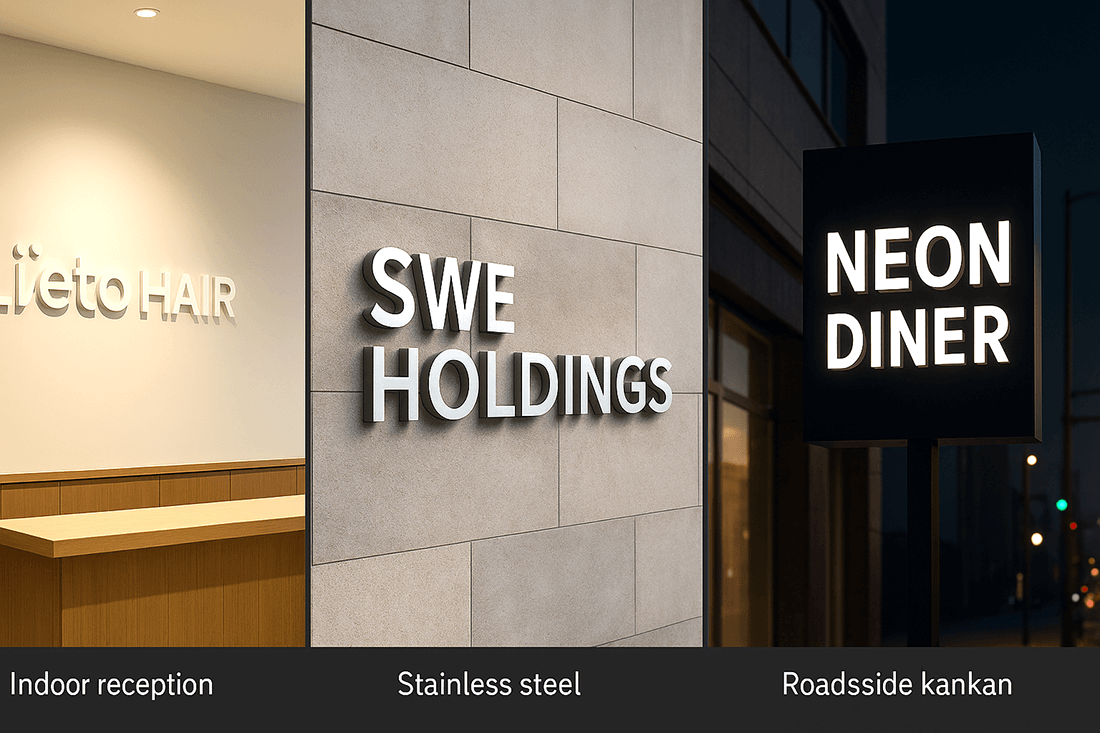 オフィス受付背面に会社ロゴの立体文字を設置したイメージ