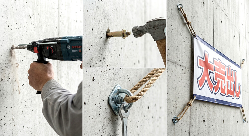 コンクリートへの店頭幕