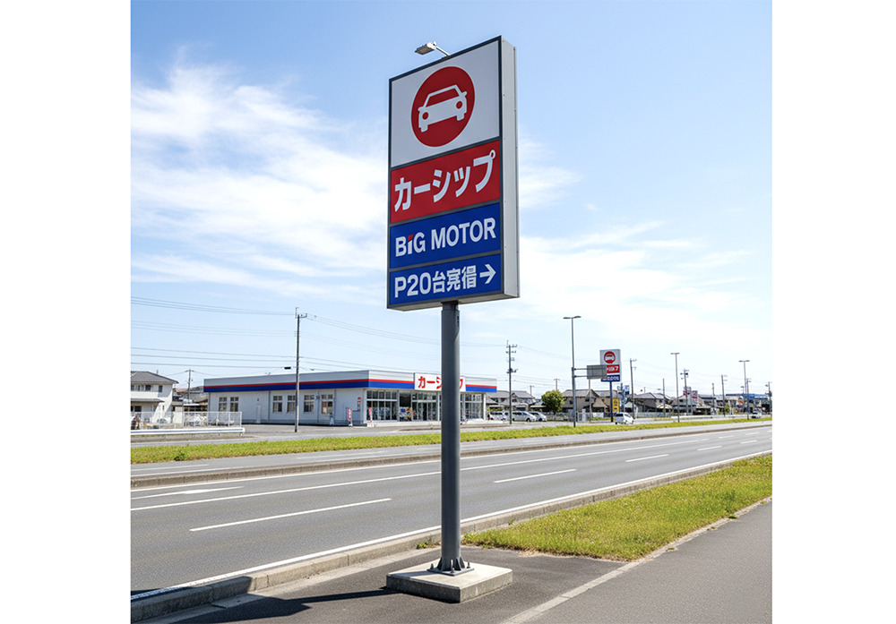 業種と店名だけを大きく表示したシンプルなポール看板のイメージ